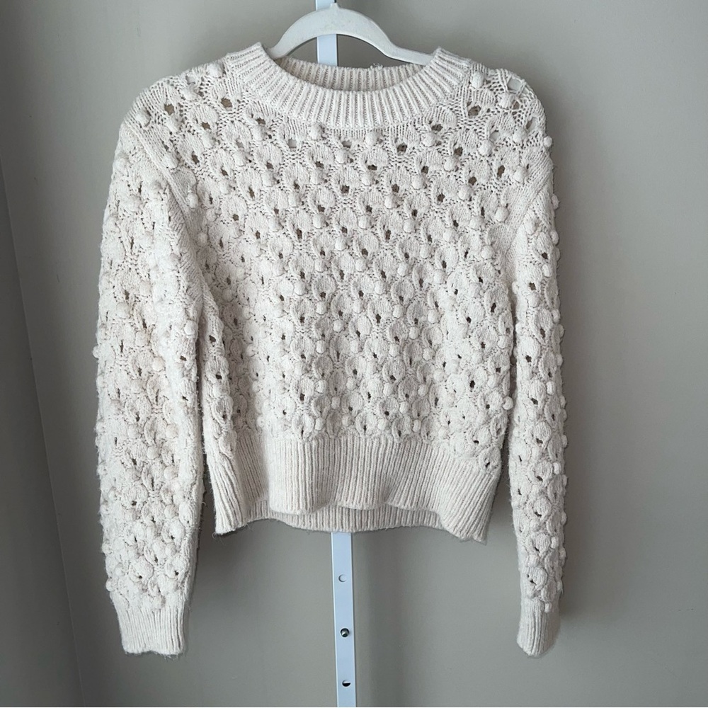ZARA Bobble Knit Popcorn Sweater Ivory Cream Textured Pullover Size Small Cozy
